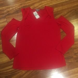 Neiman Marcus Cold Shoulder Long Sleeve Shirt